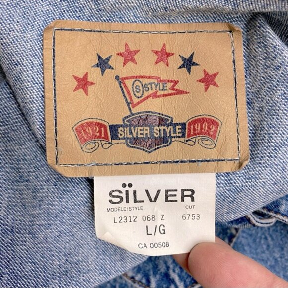 Vintage Silver Style Light Med Wash Oversized Denim Blazer Jean Jacket L - Picture 3 of 14